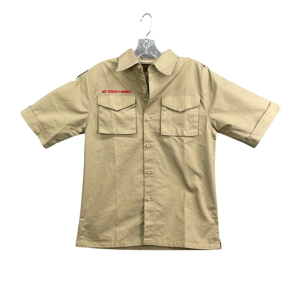 Boy Scouts of America Uniform Shirt Kids Youth Large Tan Webelos Patches Hiking
